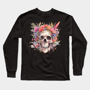 Bones And Botany Skull And Flowers Long Sleeve T-Shirt